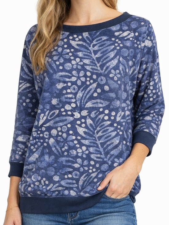 Pepin Tops - PEPIN Margo Hand Dyed Block Print Sweatshirt Blue Size S/M